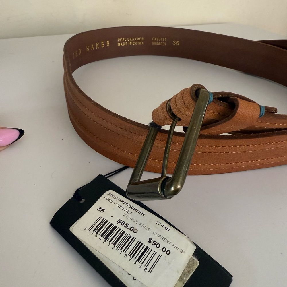 Ted Baker London 'SUMTIME' Men's Size
36 Piped Stitch Tan Leather Hip Belt - Picture 5 of 5